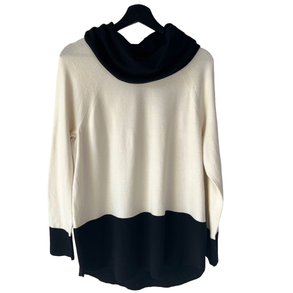 Raya Off White Black Color Block Cowl Neck Sweater Top Large